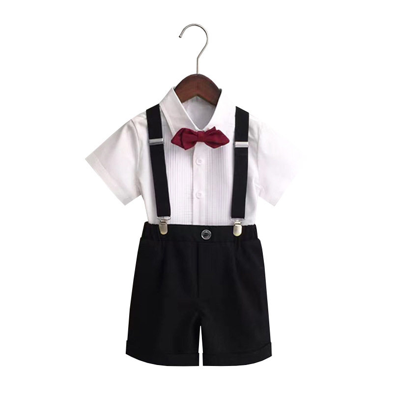 男童礼服夏季幼儿园大合唱演出服短袖背带裤套装英伦风男孩小西装