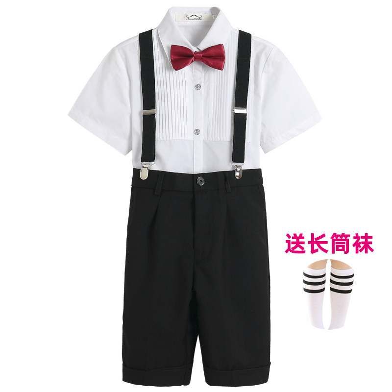 夏季儿童大合唱演出礼服男童女童白衬衫背带裤幼儿园毕业表演服装