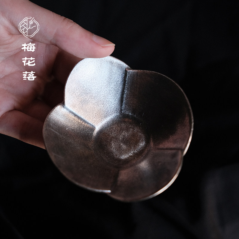 梅花落月见杯垫银釉金釉杯碟杯托陶瓷茶托花型茶垫配件葛玲玉手作