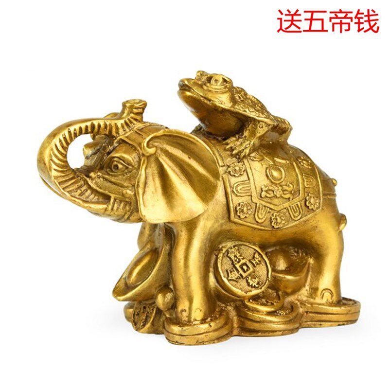 纯铜象上金蟾摆件家庭装饰旺财室内客厅装饰品金蟾招财大象工艺品
