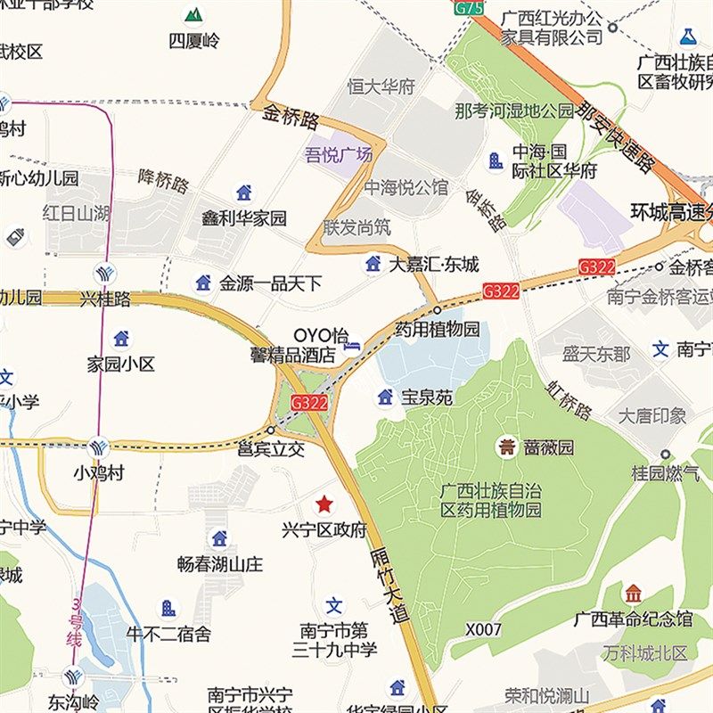 2024新款南宁市城区地图办公室挂图高清防水墙壁装饰实物推荐定制