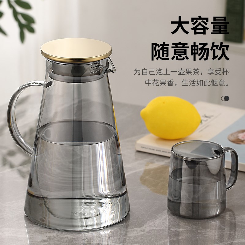 冷水壶玻璃耐高温凉水杯果茶壶大容量冰水壶凉茶壶套装家用凉水壶