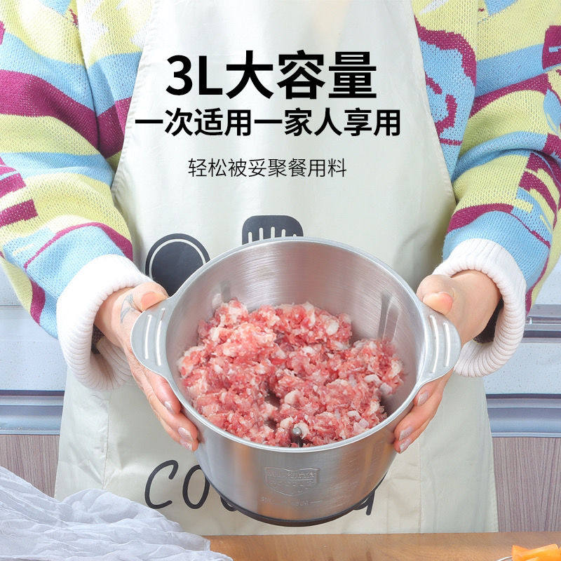 绞肉机家用三档电动不锈钢绞陷碎肉打辣椒蒜蓉打菜机饺子馅机双杯