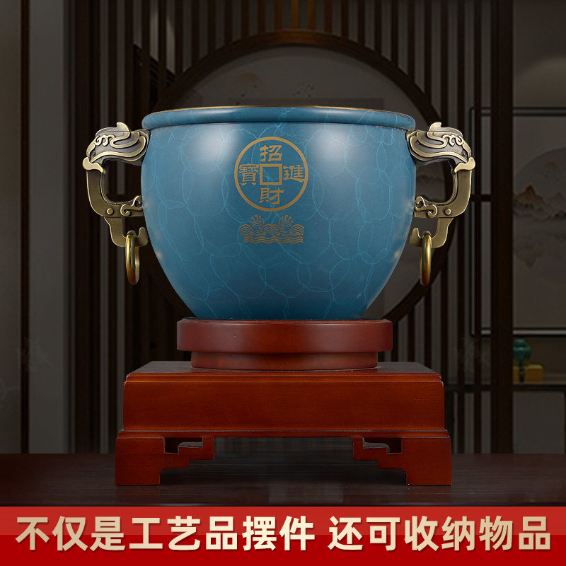 纯铜聚宝盆摆件招财家用客厅玄关电视柜装饰品办公室桌面工艺礼品