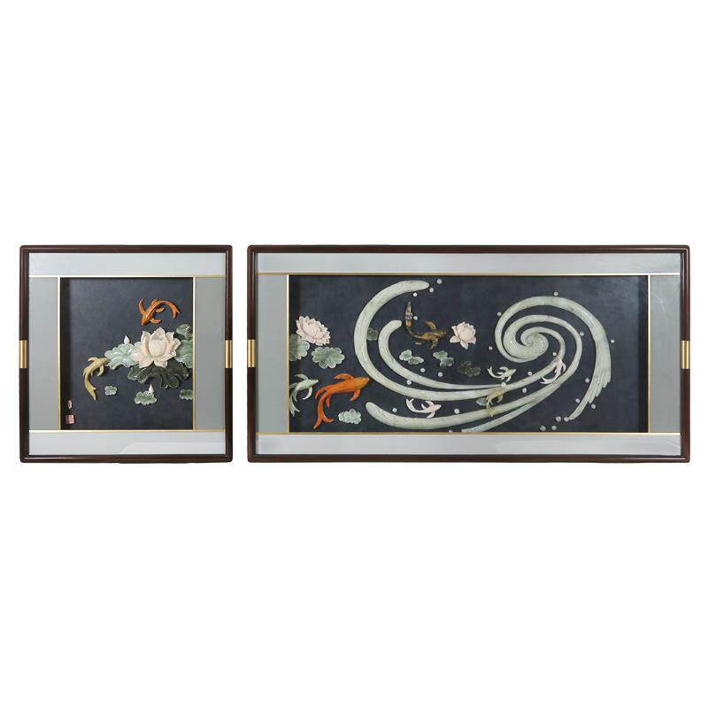 客厅沙发背景墙装饰画新中式玉雕挂画玉石雕刻高档壁画立体雕刻画