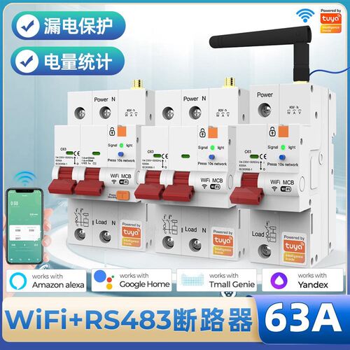 鸦保智能w6ifi计量带涂漏电护电闸家用2p微型断路2P 63A带器3A定