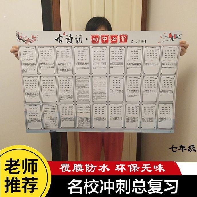 初中必背古诗词文言文 老师推荐初高中课文同步必背知识 墙贴挂图