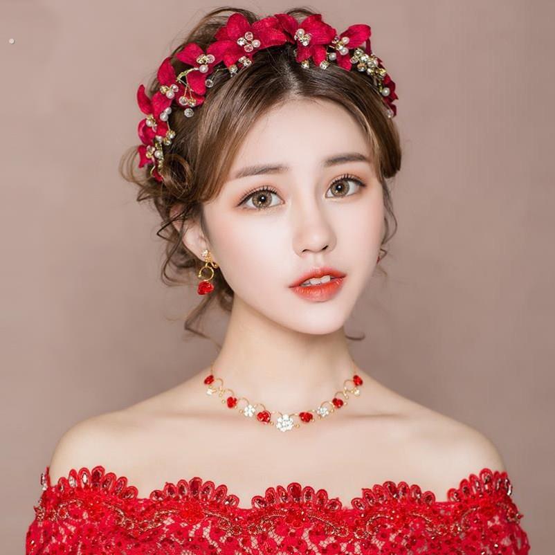 新娘发饰头饰红色敬酒服发饰发带发箍超仙新款结婚礼婚纱礼服配饰
