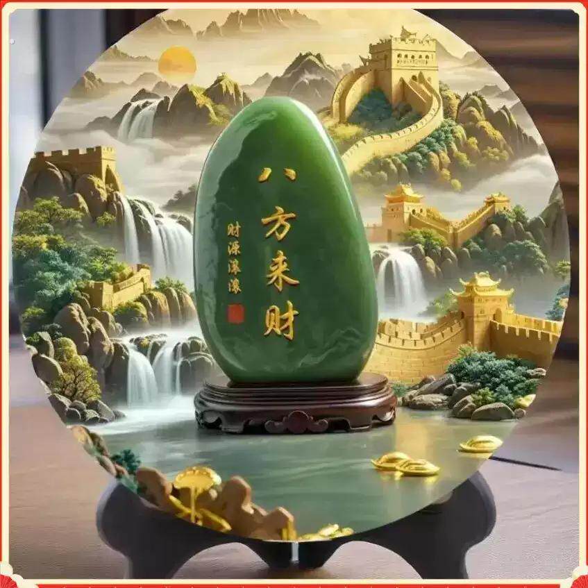 八方来财摆件玉石画靠山石画摆件旺宅客厅装饰