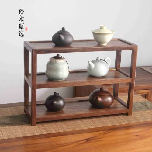 黑胡桃木茶具置物架茶杯架子茶壶收纳架摆放架茶桌展示架博古架