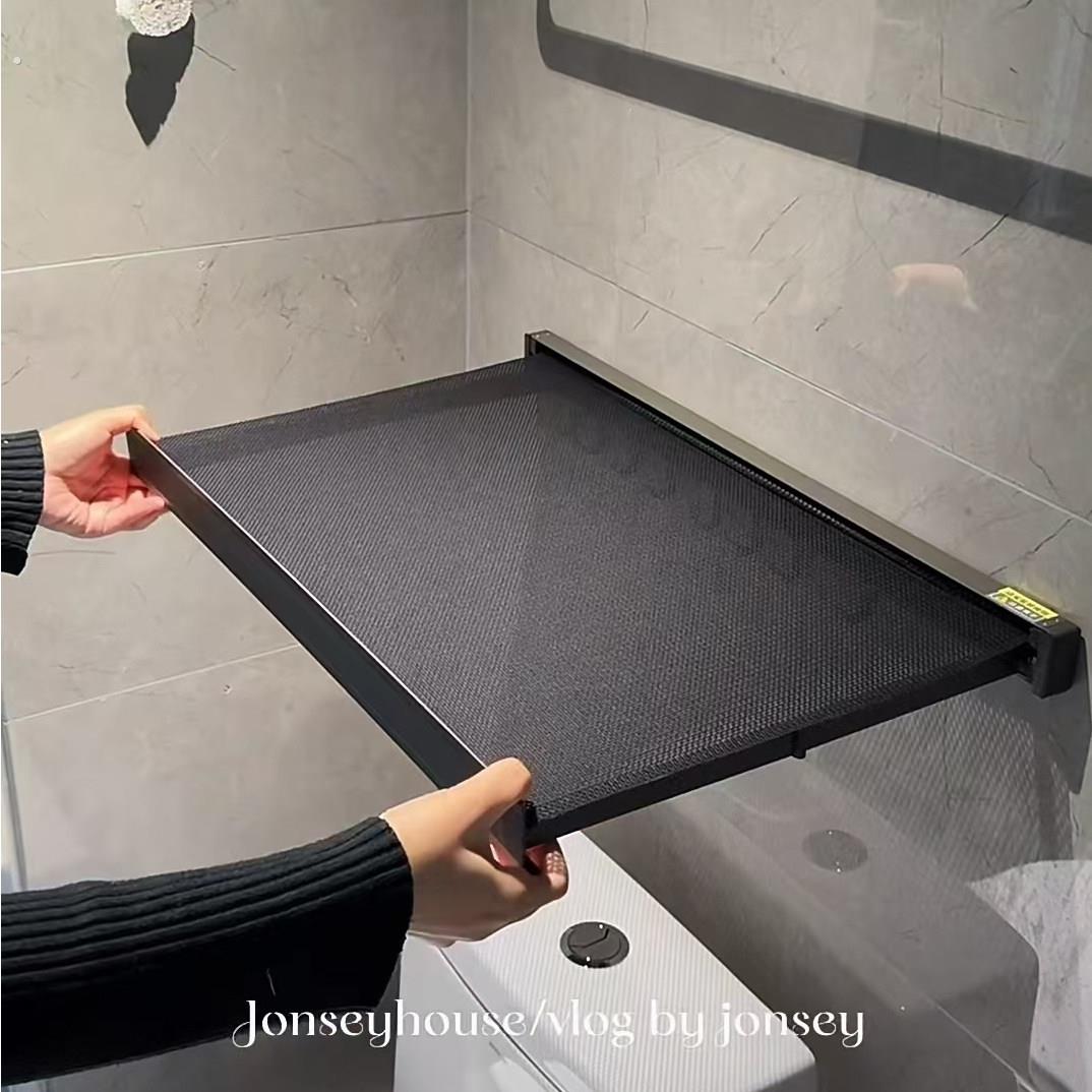 隐形折叠晾衣架浴室化妆室伸缩置物架毛巾收纳挂钩小阳台晾衣神器
