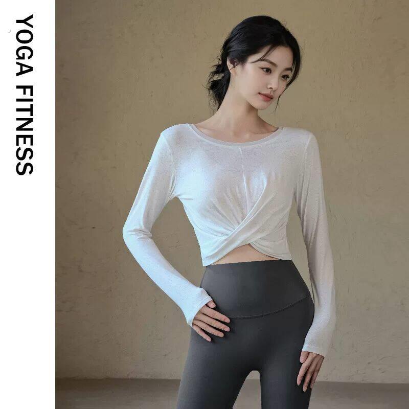瑜伽服套装女高级感2025新款宽松运动防晒上衣罩衫长袖跑步健身服