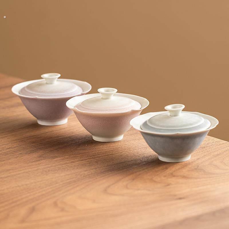 轻薄窑变斗笠盖碗中式轻奢二才茶碗带盖子子女士高颜值陶瓷茶具泡