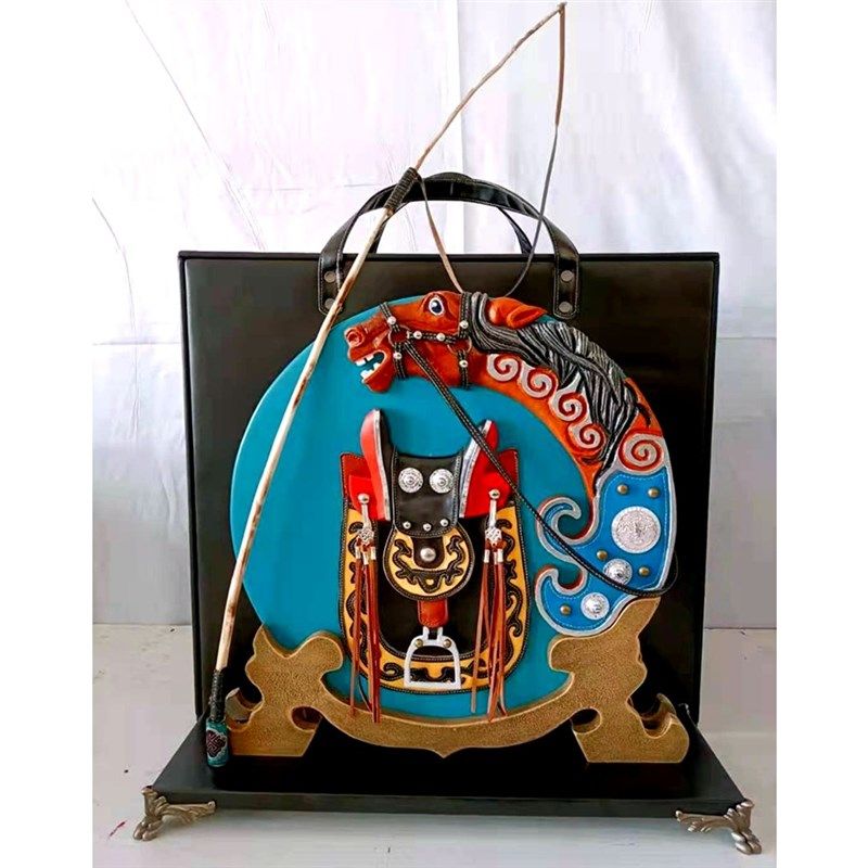 蒙古特色手工艺品圆形摆台立体皮画蒙古包餐厅客厅装饰品礼盒皮画