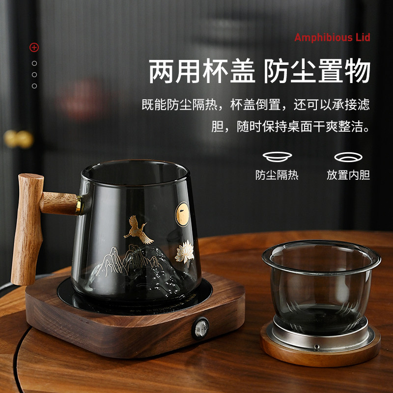玻璃茶杯带盖茶水分离功夫茶个人专用大容量家用过滤日式玻璃水杯
