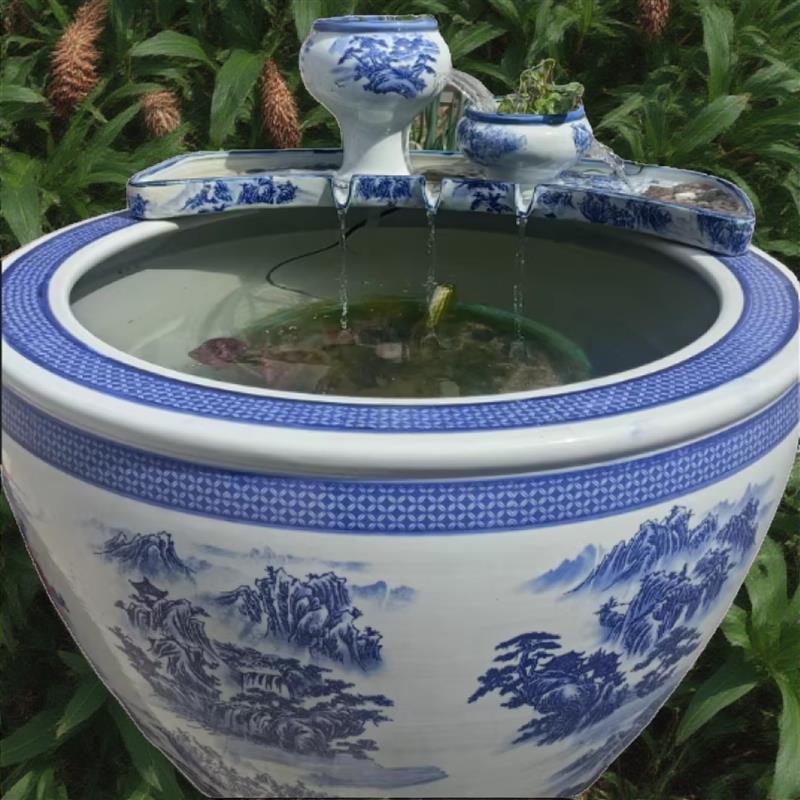 包邮水缸循环过滤器流水瀑布陶瓷摆件古法养鱼缸增氧循环过滤陶罐