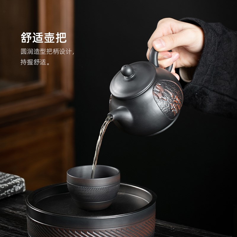 紫陶茶壶单个大号雕花陶瓷家用小泡茶器功夫茶具纯手工紫砂凤鸣壶