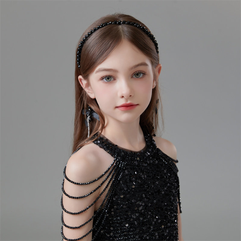 儿童发饰黑色女童生日水晶发箍舞台主持人公主裙演出服礼服裙头饰