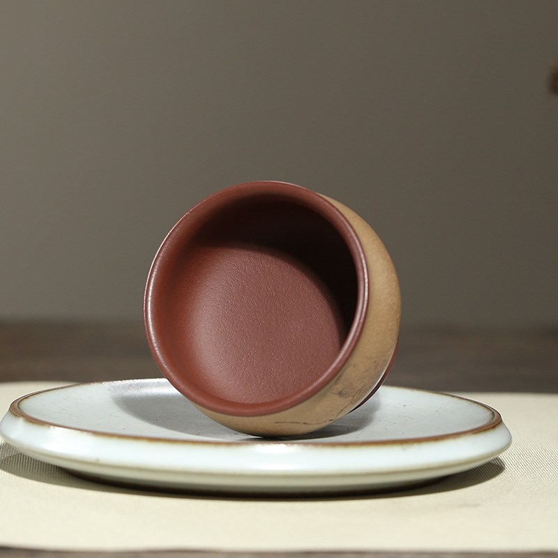 宜兴紫砂品杯品茗杯主人杯小茶杯功夫茶具配件套装手工刻绘口杯子