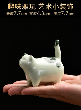 新中式禅意陶瓷动物猫摆件工艺品家居茶空间布置茶室茶桌饰品摆设