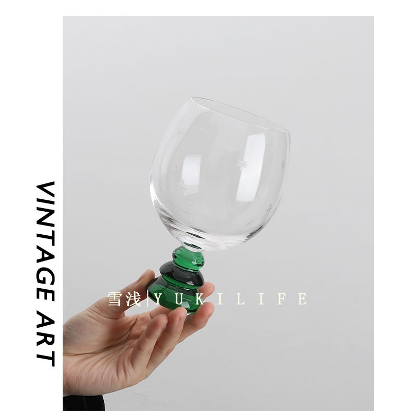 女王祖母绿松塔杯 葡萄酒杯红酒杯子 中古杯手刻水晶玻璃杯圣诞树