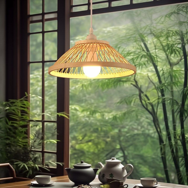 竹编吊灯新中式灯饰藤编禅意茶室餐饮灯日式竹艺灯笼茶楼仿古灯罩
