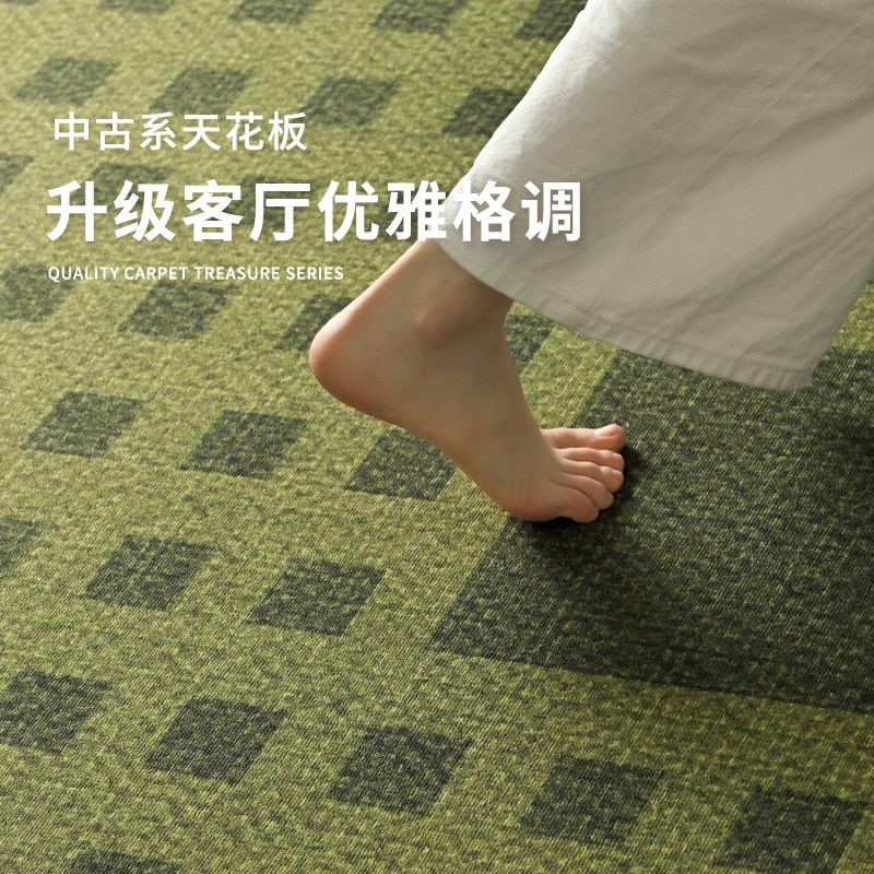 地毯客厅绿色中古风2025新款免洗可擦感防水茶几沙发地垫轻奢高级