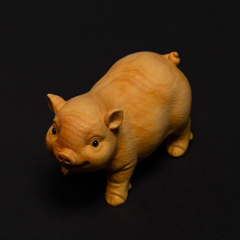 黄杨木雕招财福猪创意工艺品文玩把玩手把件可爱生肖猪小动物摆件