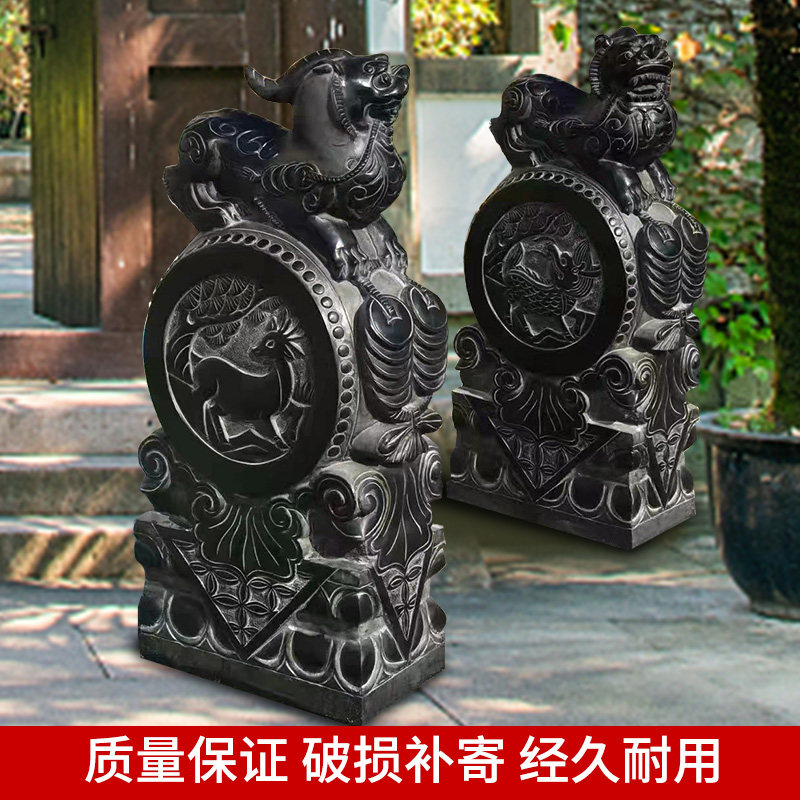 石雕天然门墩抱鼓石一对青石仿古麒麟庭院石墩石鼓门口别墅摆件