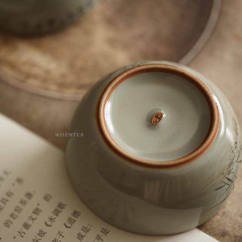 闻说景德镇市纯手绘天青汝窑品茗杯《鸿雁图》晓华制