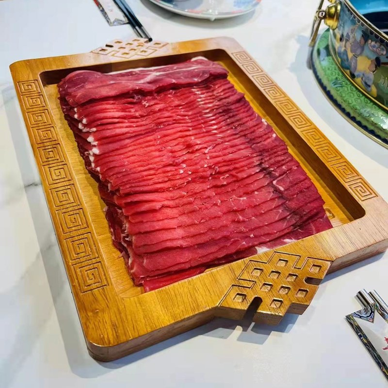 蒙古元素橡木雕刻手把肉盘子民族特色加厚酒店饭店奶食盘托盘平盘