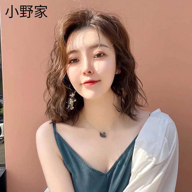 小野家假发女短发纹理烫蓬松自然圆脸羊毛卷短卷发真人发丝全头套