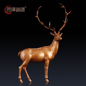 匠泽铜魂 紫铜鹿摆件福禄有鹿玄关摆件新中式家居装饰工艺品