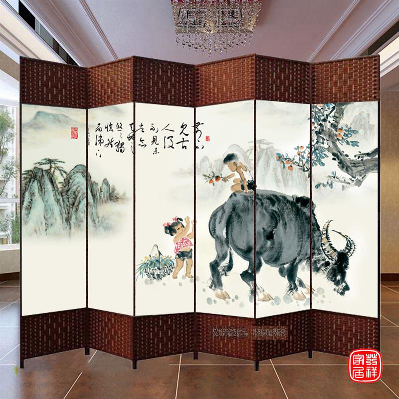 屏风隔断客厅酒店办公室卧室茶室中式山水简约移动折屏入户门玄关