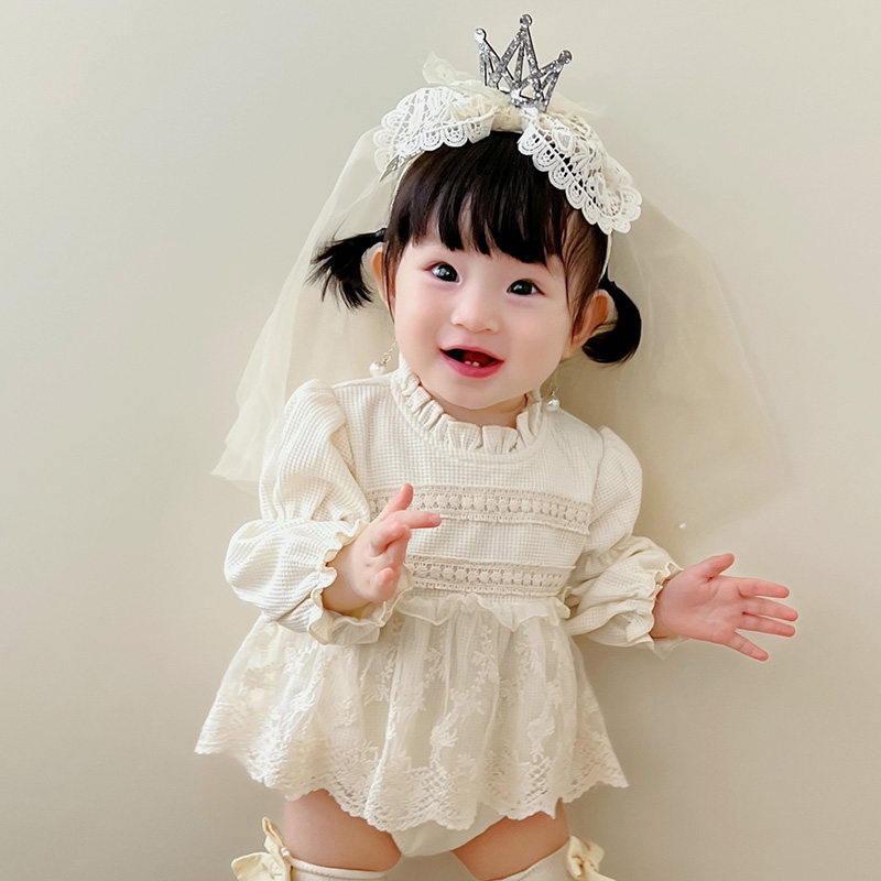 女童生日帽礼服头纱女宝宝周岁公主发簪一岁婴儿皇冠头饰婚纱发饰