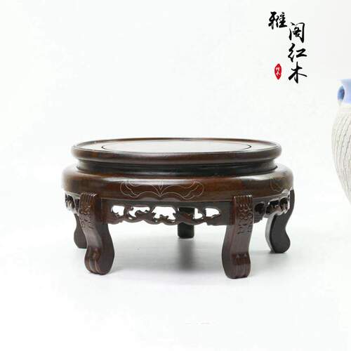 黑檀木中式客厅落地花架花几矮花凳原木盆景鱼缸花盆石头摆件底座