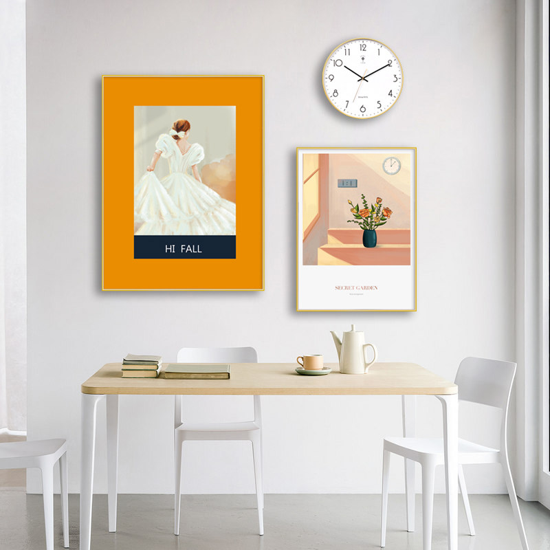 餐厅装饰画饭厅壁画客厅清新风景时钟两联轻奢创意组合晶瓷挂画