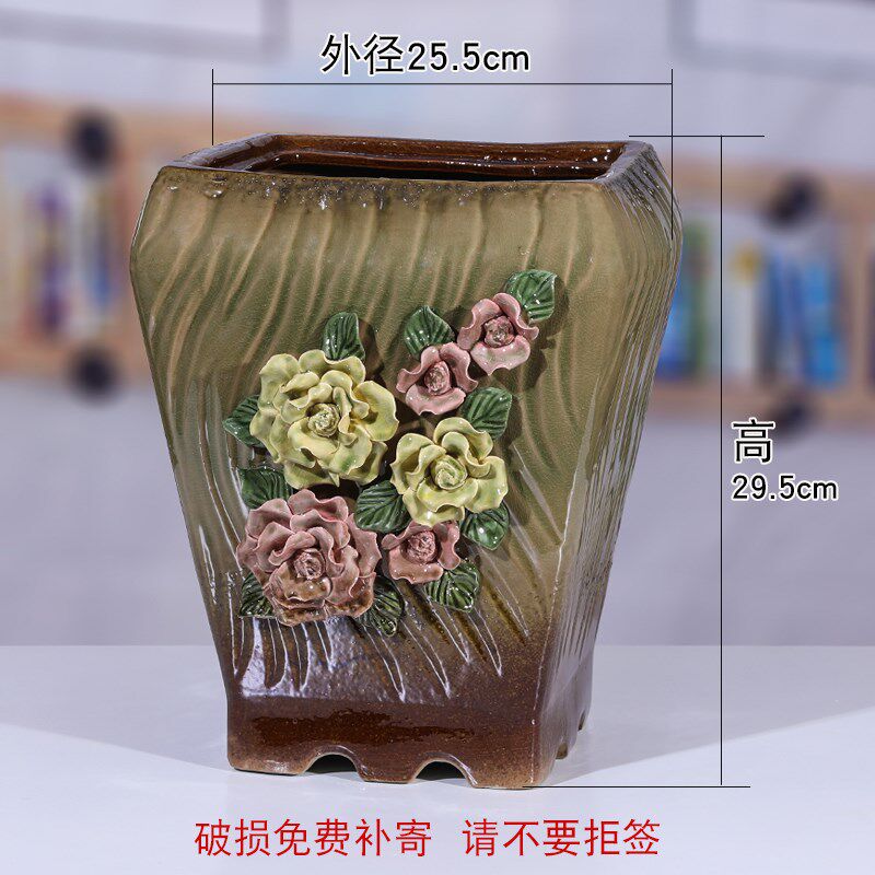 窑变多肉粗陶花盆陶瓷创意家用蝴蝶兰兰花大口径落地手工捏花工艺