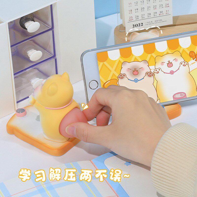猫扑食可爱手机支架桌面装饰置物摆件创意平板懒人支撑架追剧神器
