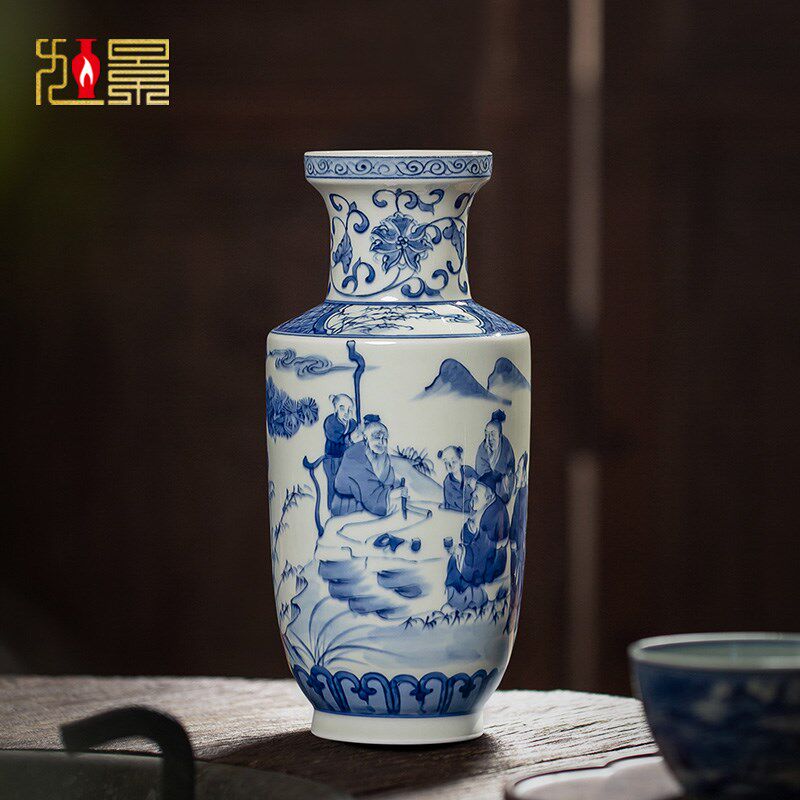 旭景景德镇陶瓷手绘青花瓷花瓶新中式客厅博古架家居摆件仿古瓷器