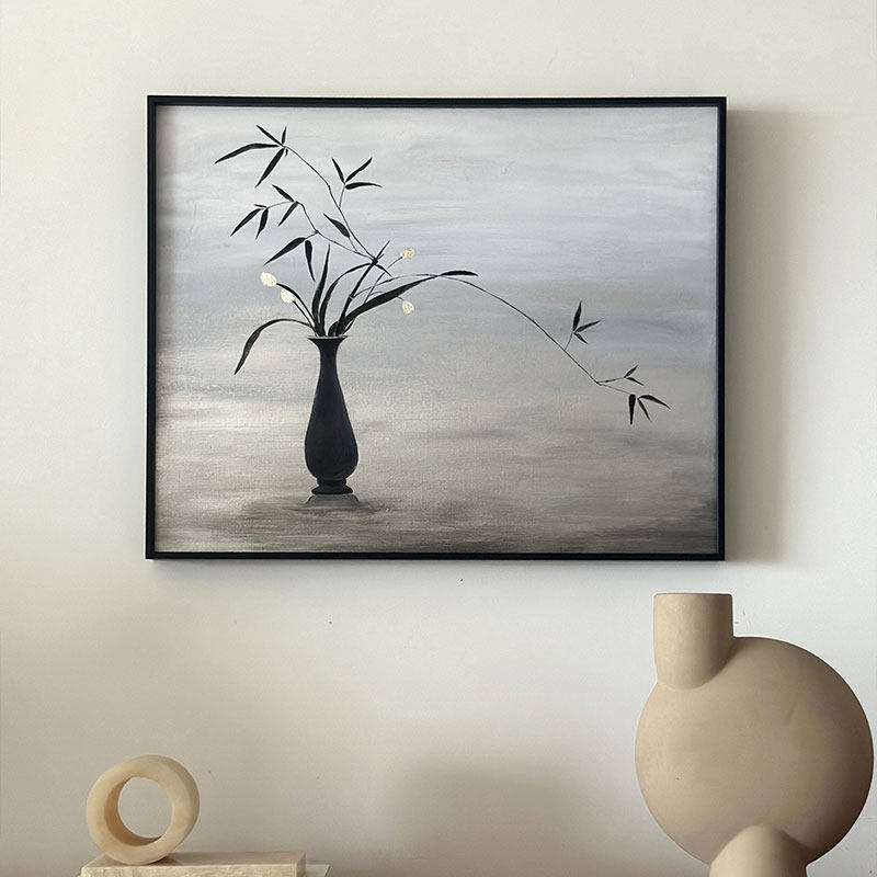 【纯手绘】新中式银箔手绘装饰画客厅玄关书房简约风挂画设计软装
