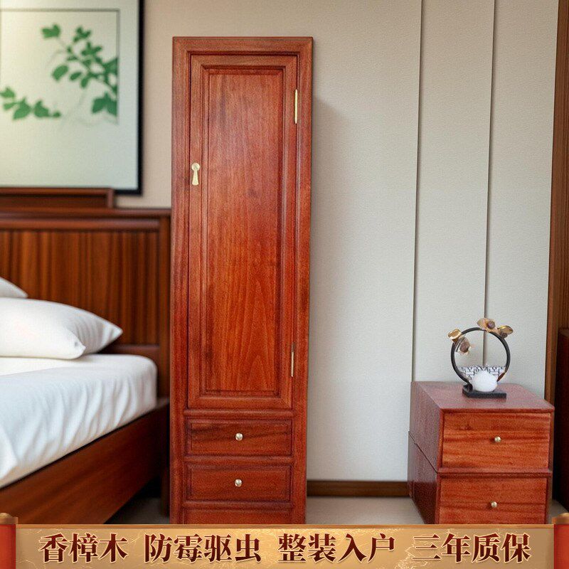 简约实木挂衣柜单门50cm宽香樟木多功能小户型窄儿童独柜子床头放