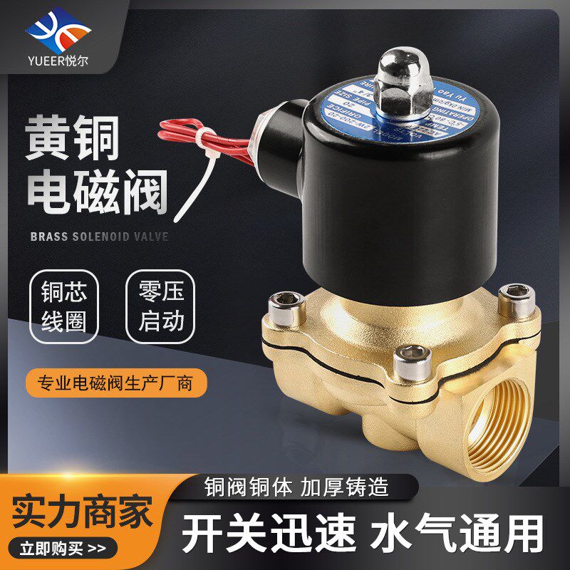 220v 24v直动式水用管道控制开关电子阀常闭过水过气黄铜电磁阀门