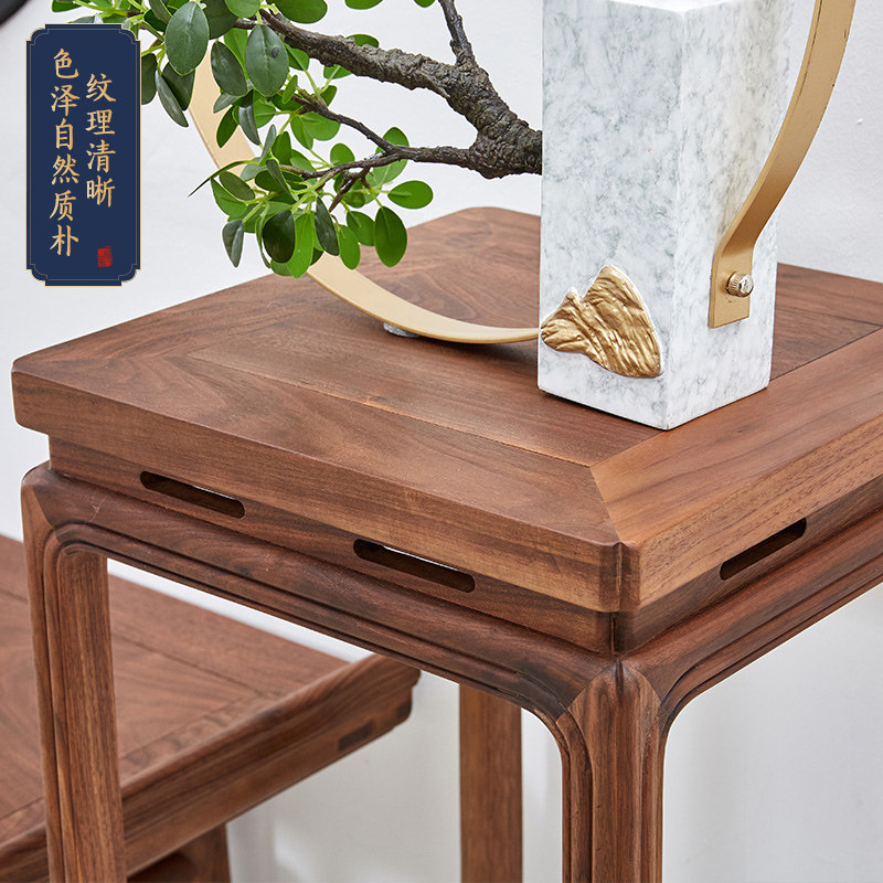 榆木新中式花几花架实木客厅原木边几茶室禅意室内家用中式摆架