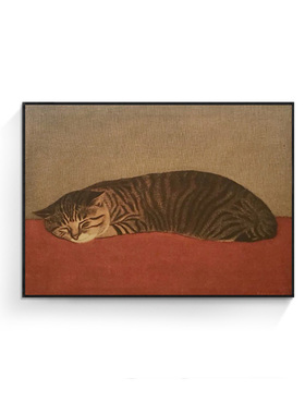 港画沙发背景墙装饰画抽象艺术油画摆画日式猫咪挂画客厅卧室壁画