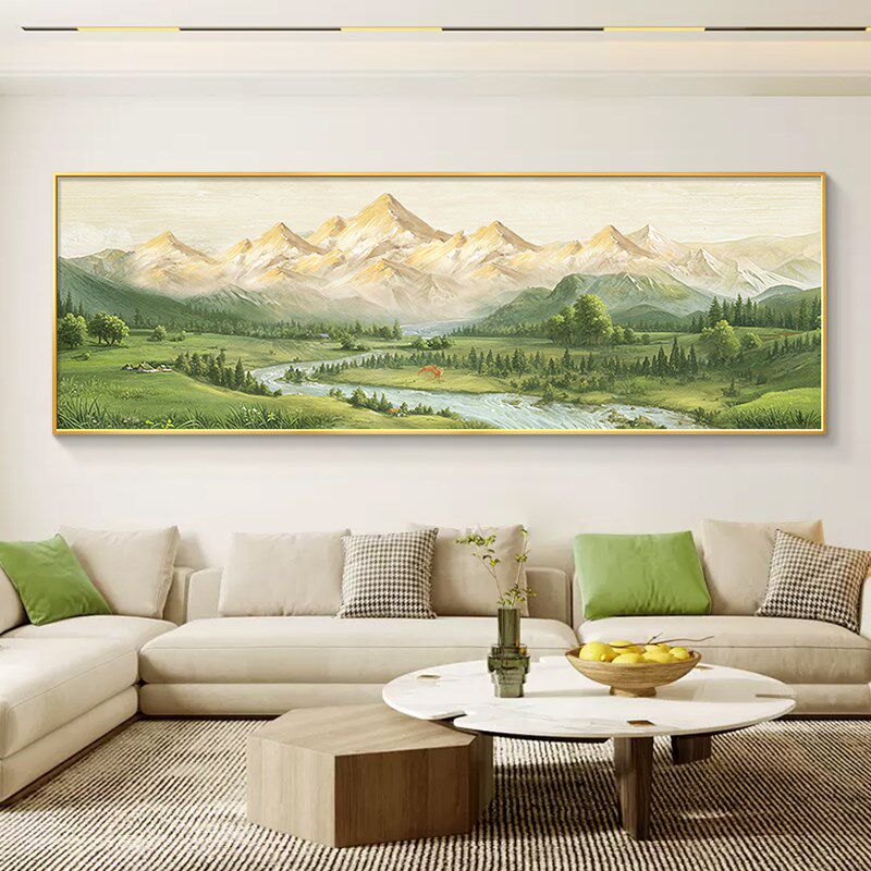 壁画背景墙日照沙发风景装饰画2025挂画金山横幅客厅山水油画新款