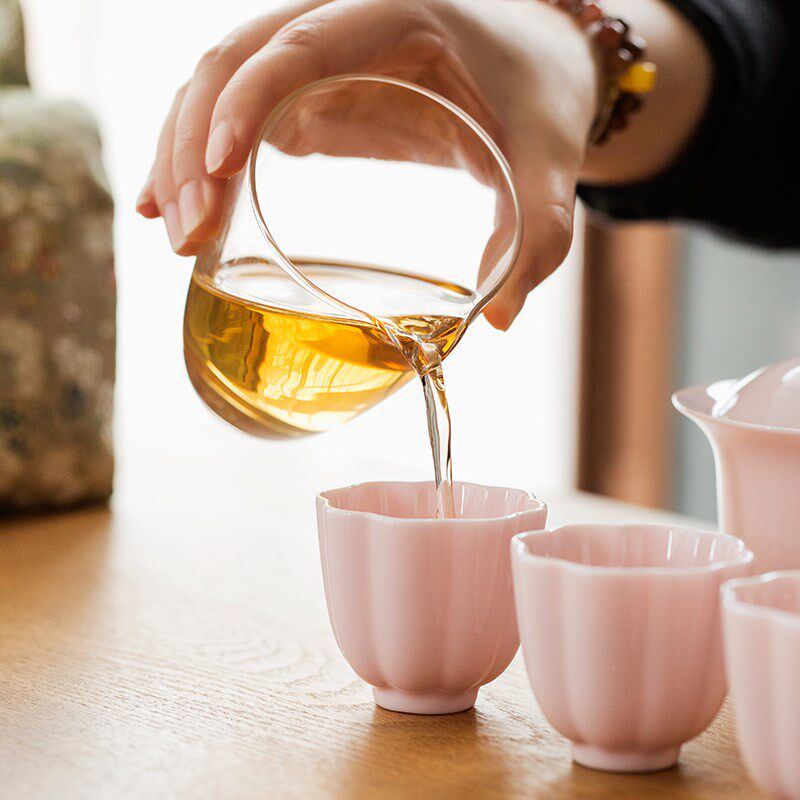便携旅行茶具盖碗小泡茶杯樱花粉快客杯功夫收纳包户外一壶三杯