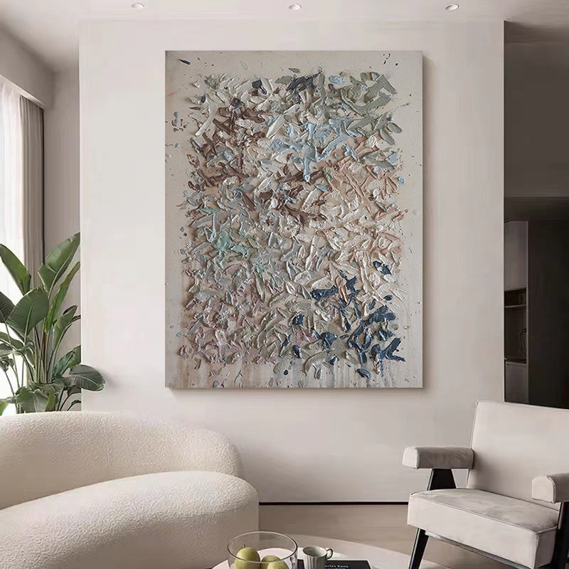 HW.ART手绘油画《积安》侘寂风客厅肌理挂画高级感玄关立体装饰画