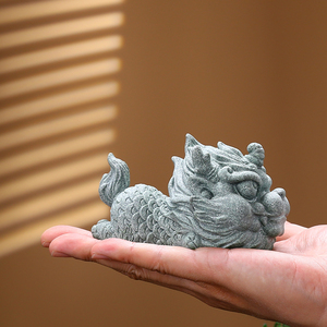 国风潮瑞兽呆萌小麒麟创意摆件客厅茶室茶宠水族鱼缸造景装饰品