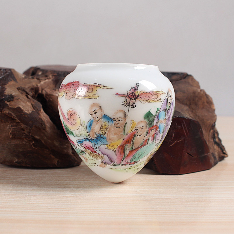 华胜堂 景德镇手绘粉彩十八罗汉中号广笼画眉缸鸟食罐鸟笼配件
